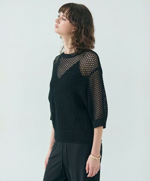 BEIGE,/ベイジ, 【洗える】ALOE / コットンメッシュ半袖クルーネックニット Black 32 BEIGE,/ベイジ, 【洗える】ALOE / コットンメッシュ半袖クルーネックニット Black 32