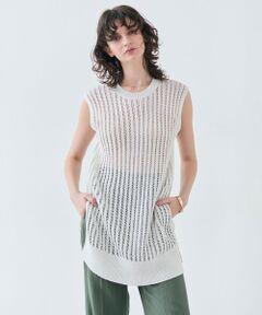 BEIGE, / ベイジ, ニット・セーター | 【洗える】ALOE / コットンメッシュオーガンジーノースリーブニット
