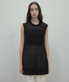 BEIGE, / ベイジ, ニット・セーター | 【洗える】ALOE / コットンメッシュオーガンジーノースリーブニット