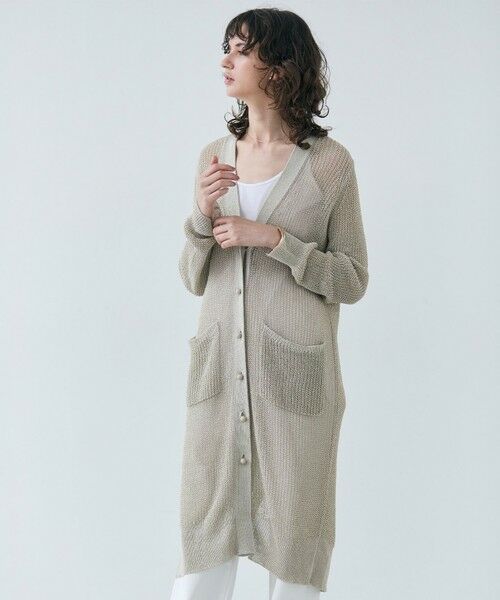 BEIGE, / ベイジ, カーディガン・ボレロ | 【洗える】OPTICAL / ペーパーヤーンVネックロングカーディガン | 詳細6
