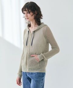 BEIGE, / ベイジ, パーカー | 【洗える】OPTICAL / ペーパーヤーンフーディージップニット