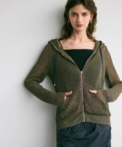 BEIGE, / ベイジ, パーカー | 【洗える】OPTICAL / ペーパーヤーンフーディージップニット