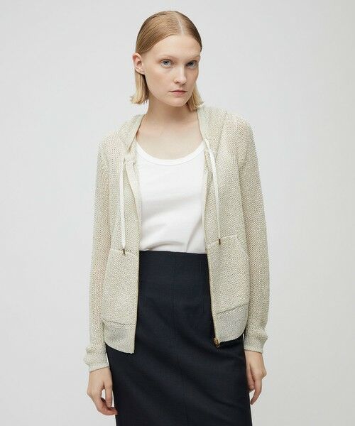 BEIGE, / ベイジ, パーカー | 【洗える】OPTICAL / ペーパーヤーンフーディージップニット | 詳細5