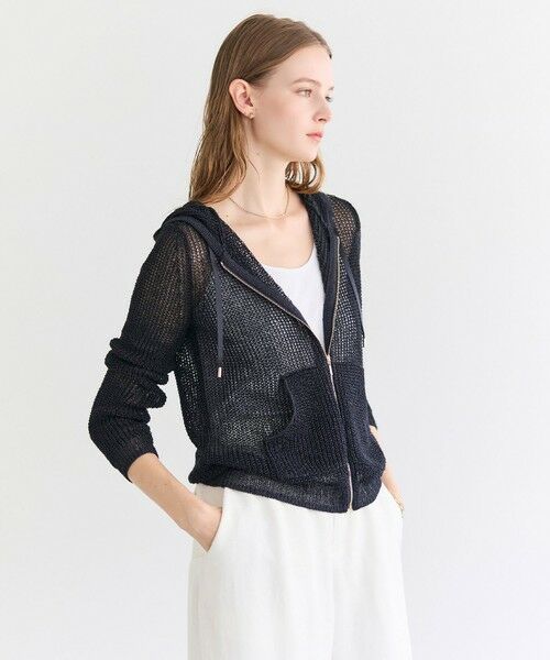 BEIGE, / ベイジ, パーカー | OPTICAL / ペーパーヤーンフーディージップニット（Navy）