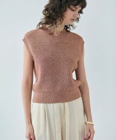 BEIGE, / ベイジ, ニット・セーター | 【洗える・eclat 5月号掲載】VANDA / ラメ入りVネックノースリーブニット