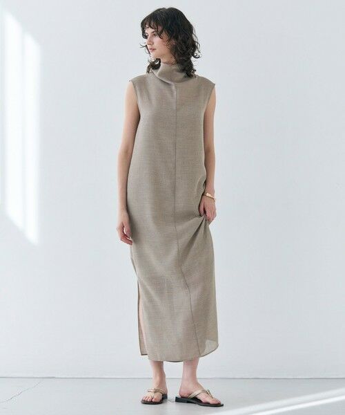 BEIGE,/ベイジ, 【洗える】LIATRIS / オフタートルノースリーブワンピース Flax 2 BEIGE,/ベイジ, 【洗える】LIATRIS / オフタートルノースリーブワンピース Flax 2
