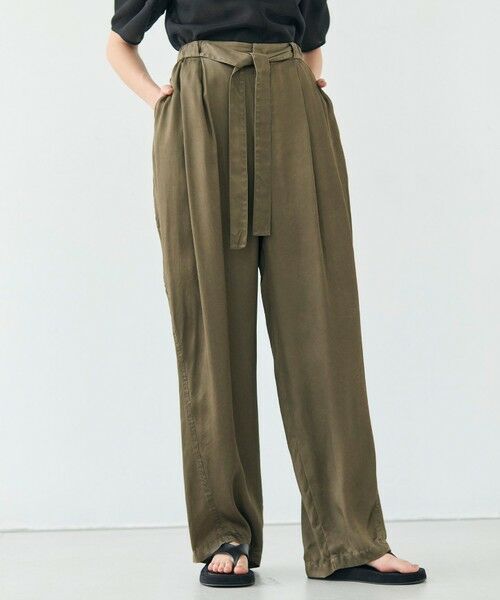 BEIGE,/ベイジ, 【洗える】PAWPAW / ウエストリボンタックワイドパンツ Khaki 4 BEIGE,/ベイジ, 【洗える】PAWPAW / ウエストリボンタックワイドパンツ Khaki 4