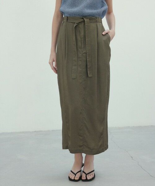 BEIGE,/ベイジ, 【洗える】PAWPAW / ウエストリボンタックスカート Khaki 2 BEIGE,/ベイジ, 【洗える】PAWPAW / ウエストリボンタックスカート Khaki 2