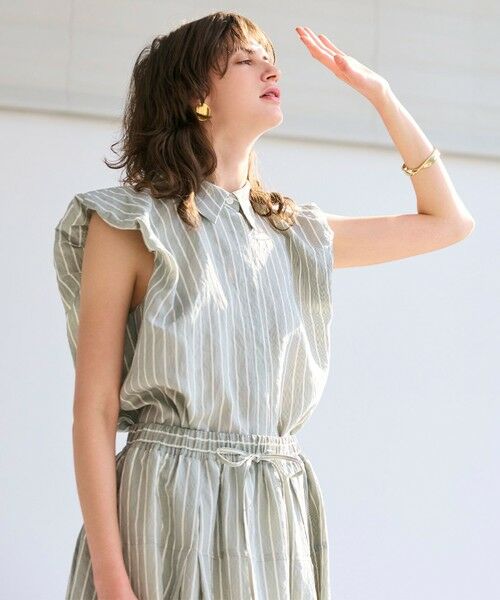BEIGE,/ベイジ, 【洗える】FREESIA / バルーンスリーブストライプブラウス Green Stripe 4