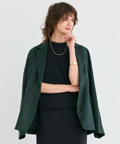 BEIGE, / ベイジ, テーラードジャケット | 【洗える】BERGAMOT / ウォッシャブルリネンバックドロストジャケット(Forest Green)