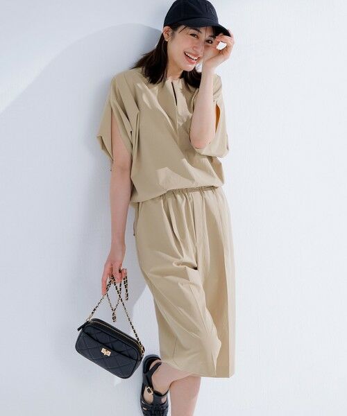 BEIGE,/ベイジ, 【接触冷感/UVカット/洗える】YANN / ウエストゴムハーフタックパンツ Beige 2 BEIGE,/ベイジ, 【接触冷感/UVカット/洗える】YANN / ウエストゴムハーフタックパンツ Beige 2