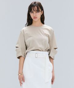 BEIGE, / ベイジ, カットソー | 【洗える】DUOMO / コットンスリットスリーブトップス