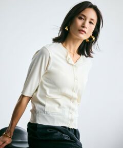 BEIGE, / ベイジ, ニット・セーター | 【洗える】VALOIS / ジョーゼットトリム半袖カーディガン