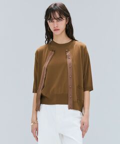 BEIGE, / ベイジ, ニット・セーター | 【洗える】VALOIS / ジョーゼットトリム半袖カーディガン