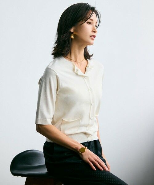 BEIGE, / ベイジ, ニット・セーター | 【洗える】VALOIS / ジョーゼットトリム半袖カーディガン | 詳細1