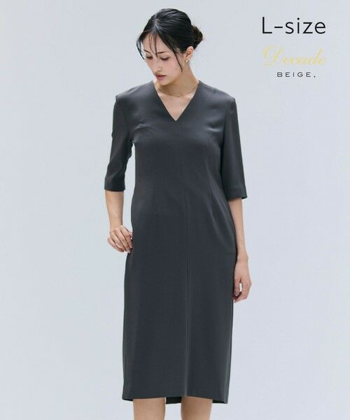 BEIGE, / ベイジ, ロング・マキシ丈ワンピース | 【洗える・L-size】CINDY / Vネックハーフスリーブワンピース(C.Gray x White)