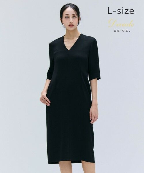 BEIGE, / ベイジ, ロング・マキシ丈ワンピース | 【洗える・L-size】CINDY / Vネックハーフスリーブワンピース(Black x Black)