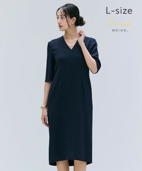 BEIGE,/ベイジ, 【洗える・L-size】CINDY / Vネックハーフスリーブワンピース Navy x Black 8 BEIGE,/ベイジ, 【洗える・L-size】CINDY / Vネックハーフスリーブワンピース Navy x Black 8