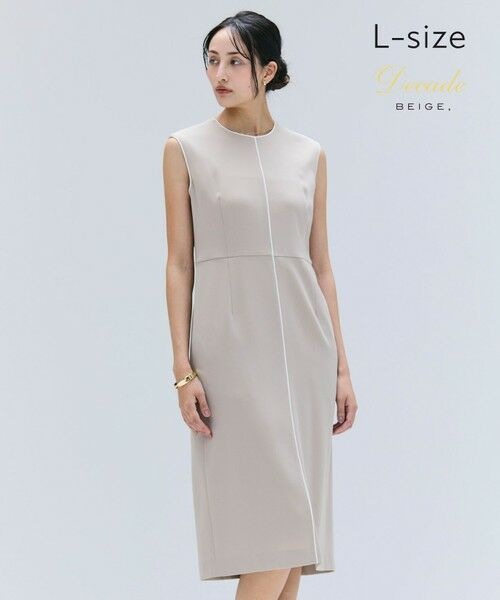 BEIGE,/ベイジ, 【洗える・L-size】CINDY / クルーネックノースリーブワンピース Taupe × White 10 BEIGE,/ベイジ, 【洗える・L-size】CINDY / クルーネックノースリーブワンピース Taupe × White 10