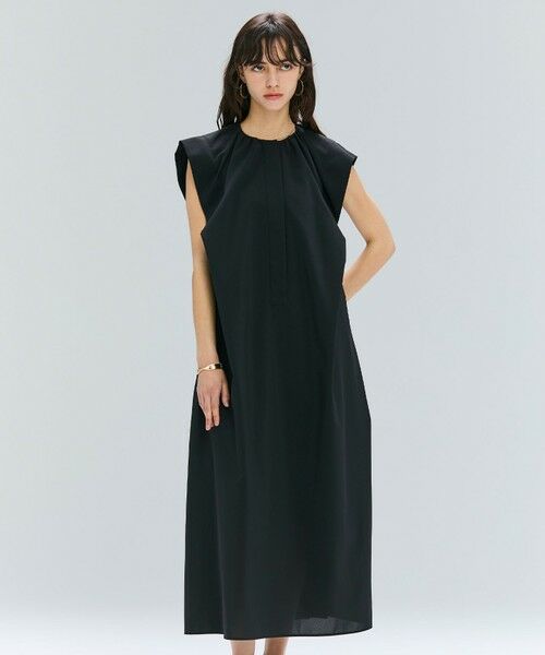BEIGE,/ベイジ, 【洗える/接触冷感/速乾/UVケア対応】BATEAU / フレンチスリーブAラインタックワンピース Black 32 BEIGE,/ベイジ, 【洗える/接触冷感/速乾/UVケア対応】BATEAU / フレンチスリーブAラインタックワンピース Black 32