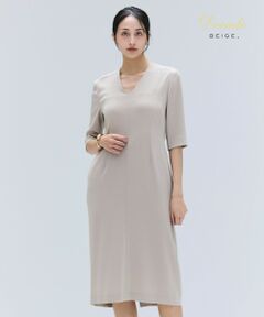 BEIGE, / ベイジ, ロング・マキシ丈ワンピース | 【洗える】CINDY / Vネックハーフスリーブワンピース