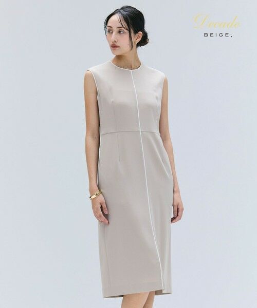 BEIGE,/ベイジ, 【洗える】CINDY / クルーネックノースリーブワンピース Taupe × White 0 BEIGE,/ベイジ, 【洗える】CINDY / クルーネックノースリーブワンピース Taupe × White 0