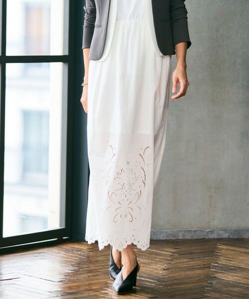 BEIGE,/ベイジ, 【洗える】GALLERIA / コットンエンブロイダリーIラインスカート White 32 BEIGE,/ベイジ, 【洗える】GALLERIA / コットンエンブロイダリーIラインスカート White 32