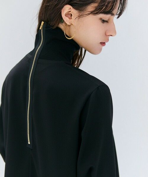 BEIGE, / ベイジ, シャツ・ブラウス | 【洗える】FLEUR / ニットコンビハイネック半袖ブラウス | 詳細1