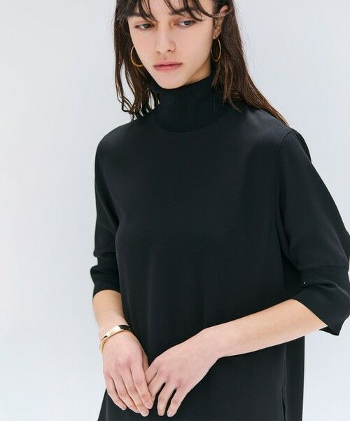 BEIGE, / ベイジ, シャツ・ブラウス | 【洗える】FLEUR / ニットコンビハイネック半袖ブラウス | 詳細2