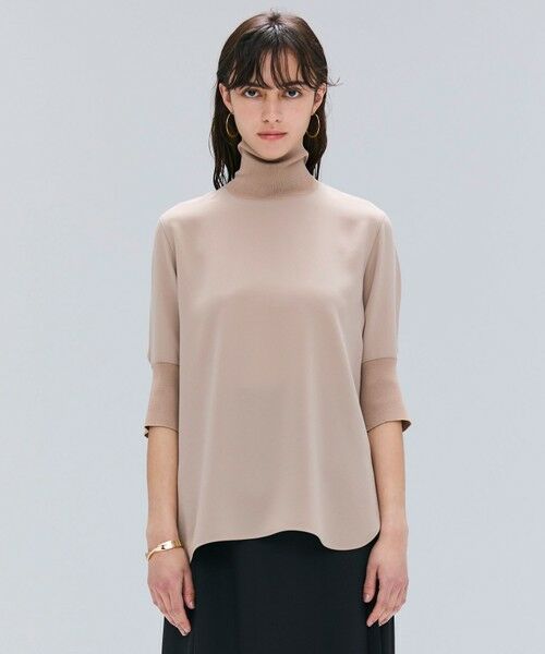 BEIGE,/ベイジ, 【洗える】FLEUR / ニットコンビハイネック半袖ブラウス Beige 2