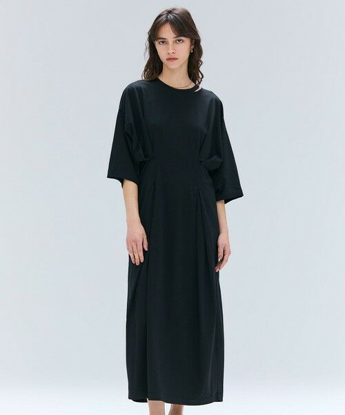 BEIGE,/ベイジ, 【洗える】S.BABILA / スリットネックウエストタックワンピース Black 4 BEIGE,/ベイジ, 【洗える】S.BABILA / スリットネックウエストタックワンピース Black 4