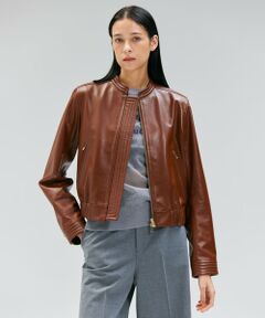 BEIGE, / ベイジ, ノーカラージャケット | 【andGIRL 秋号掲載】CLYDE / ステッチデザインラムレザーブルゾン