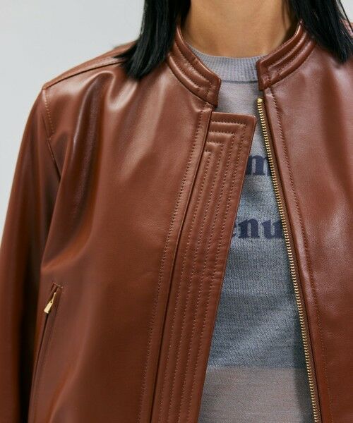 BEIGE, / ベイジ, ノーカラージャケット | 【andGIRL 秋号掲載】CLYDE / ステッチデザインラムレザーブルゾン | 詳細1