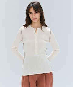 BEIGE, / ベイジ, カットソー | 【洗える・GISELe 10月号掲載】FORD / ウール配色メローヘンリーネックカットソー