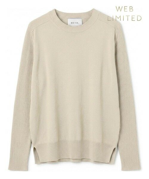 BEIGE, / ベイジ, ニット・セーター | WILLOW / ストレッチクルーネックリブニット（Pale Khaki）