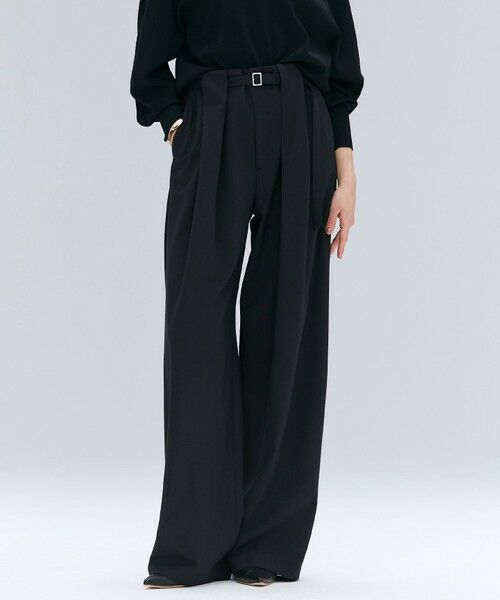 BEIGE, / ベイジ, その他パンツ | 【セットアップ対応・洗える・Precious 10月号掲載】ZEPHYR / ウールライクタックベルトワイドパンツ(Black)