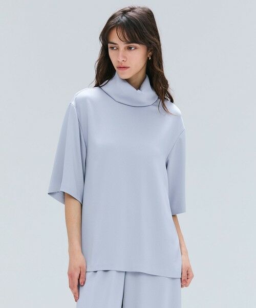 BEIGE,/ベイジ, 【洗える・Precious 11月号掲載】LLOYD / ハンマーサテンロールカラー半袖ブラウス Dull Blue 2 BEIGE,/ベイジ, 【洗える・Precious 11月号掲載】LLOYD / ハンマーサテンロールカラー半袖ブラウス Dull Blue 2