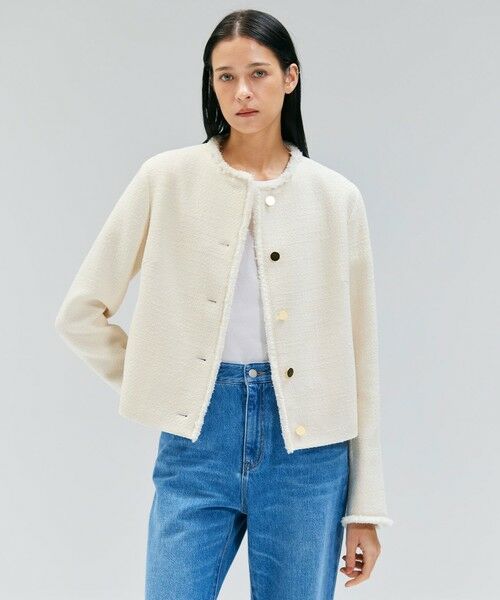 BEIGE, / ベイジ, ノーカラージャケット | 【Oggi 10月号掲載】MULLIN / ウールツイードメタルボタンノーカラージャケット(Bone)