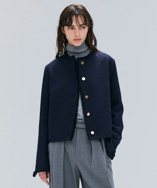 BEIGE, / ベイジ, ノーカラージャケット | 【Oggi 10月号掲載】MULLIN / ウールツイードメタルボタンノーカラージャケット(Midnight)