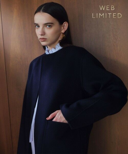 BEIGE, / ベイジ, ノーカラージャケット | 【WEB限定】PAYSON / ウールリバーノーカラーショートコート(Navy)