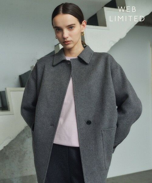 BEIGE,/ベイジ, 【WEB限定】PAYSON / ウールリバーオーバーサイズステンカラーコート Top Gray 0