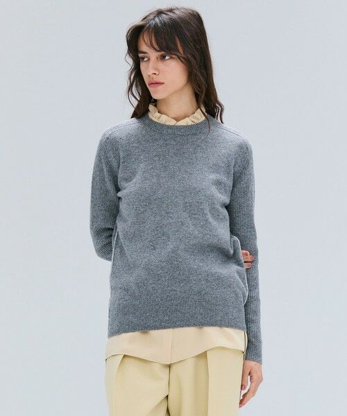 BEIGE, / ベイジ, ニット・セーター | 【洗える】POMPE / ウールカシミヤ配色ラインクルーネックニット(Charcoal×Off)