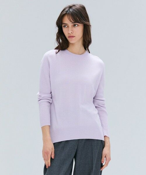 BEIGE, / ベイジ, ニット・セーター | 【洗える】POMPE / ウールカシミヤ配色ラインクルーネックニット(Lilac×Taupe)