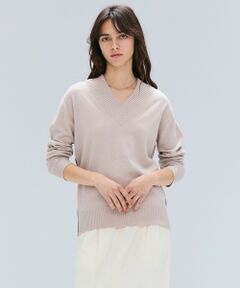 BEIGE, / ベイジ, ニット・セーター | 【洗える】POMPE / ウールカシミヤ配色ラインVネックニット