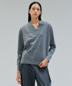 BEIGE, / ベイジ, ニット・セーター | 【洗える】POMPE / ウールカシミヤ配色ラインVネックニット