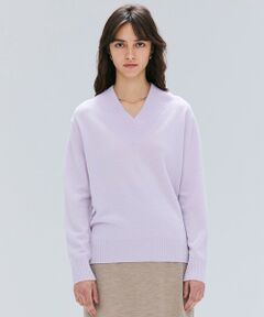 BEIGE, / ベイジ, ニット・セーター | 【洗える】POMPE / ウールカシミヤ配色ラインVネックニット