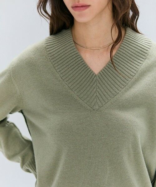 BEIGE, / ベイジ, ニット・セーター | 【洗える】POMPE / ウールカシミヤ配色ラインVネックニット | 詳細5