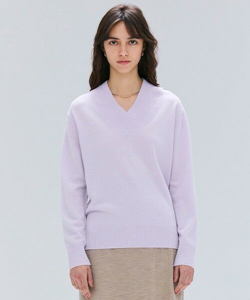 BEIGE, / ベイジ, ニット・セーター | 【洗える】POMPE / ウールカシミヤ配色ラインVネックニット(Lilac×Taupe)