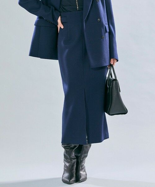 BEIGE,/ベイジ, 【VERY NaVY12月号掲載】BUNNELL / ウールハイウエストタブボタンスカート Navy 4 BEIGE,/ベイジ, 【VERY NaVY12月号掲載】BUNNELL / ウールハイウエストタブボタンスカート Navy 4