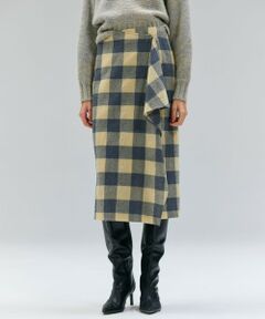 BEIGE, / ベイジ, ミニ・ひざ丈スカート | HOBBS / フェイクレザーポケットウールチェックラップスカート